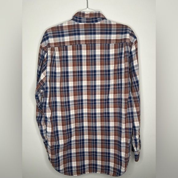 Johnston & Murphy Brushed Button Front Knit Shirt Navy Open Grid Plaid Medium - Picture 3 of 14